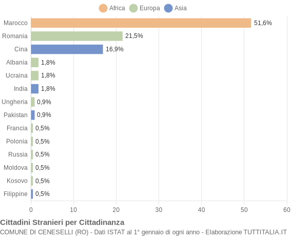 Grafico cittadinanza stranieri - Ceneselli 2019