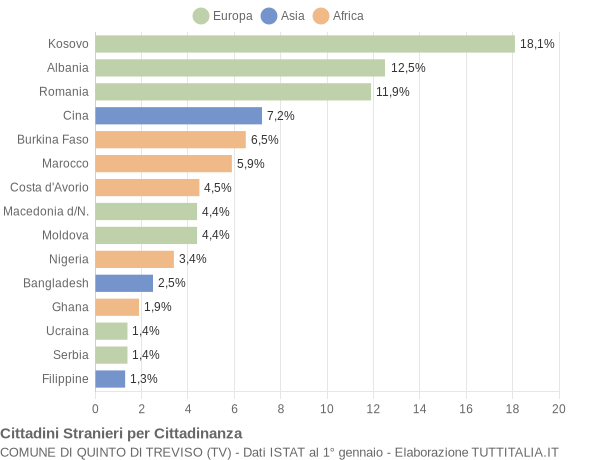 Grafico cittadinanza stranieri - Quinto di Treviso 2013