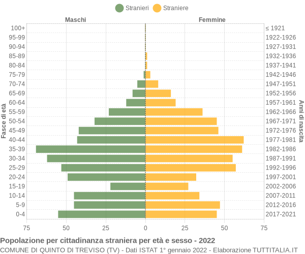 Grafico cittadini stranieri - Quinto di Treviso 2022