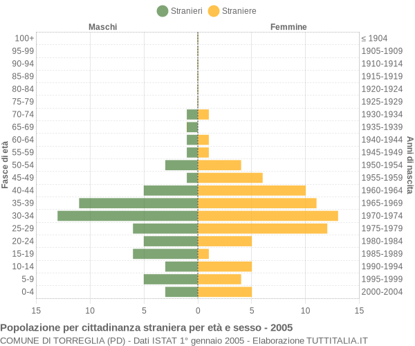Grafico cittadini stranieri - Torreglia 2005
