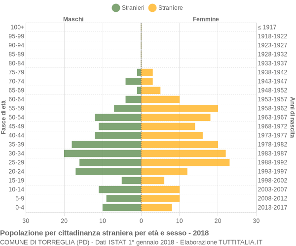 Grafico cittadini stranieri - Torreglia 2018