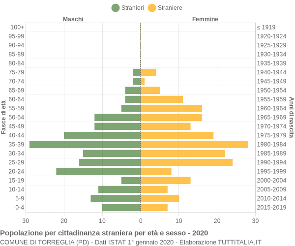 Grafico cittadini stranieri - Torreglia 2020