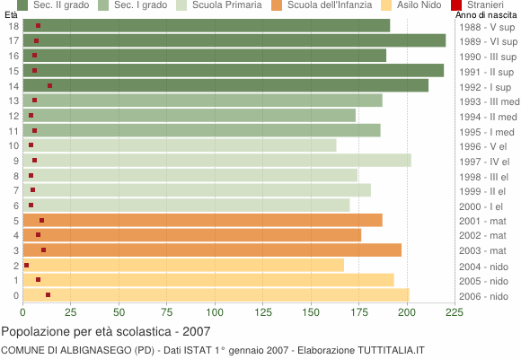 Grafico Popolazione in età scolastica - Albignasego 2007