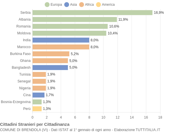 Grafico cittadinanza stranieri - Brendola 2009