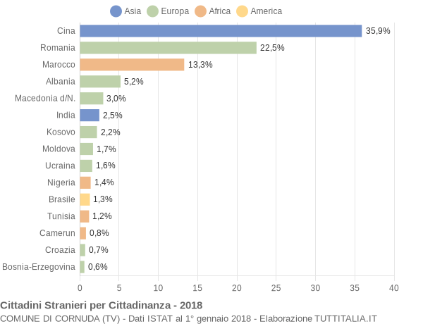 Grafico cittadinanza stranieri - Cornuda 2018