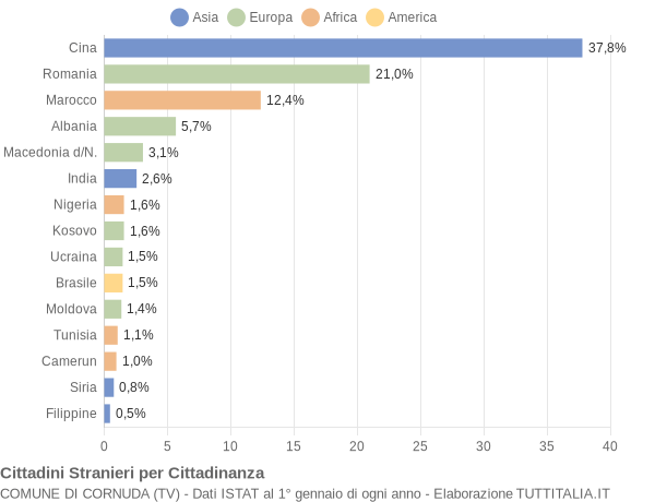 Grafico cittadinanza stranieri - Cornuda 2019