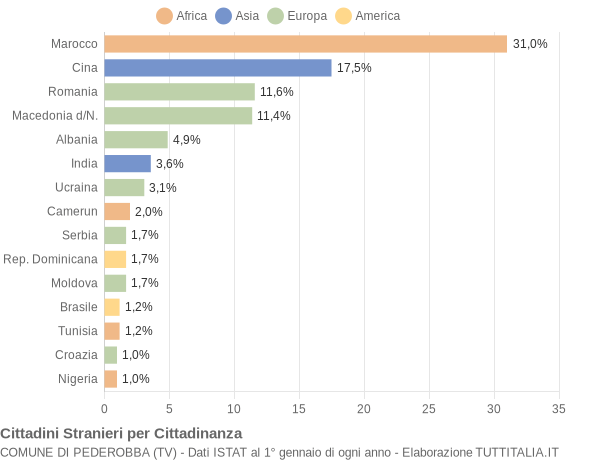 Grafico cittadinanza stranieri - Pederobba 2016