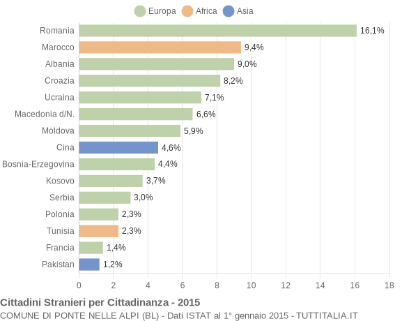 Grafico cittadinanza stranieri - Ponte nelle Alpi 2015