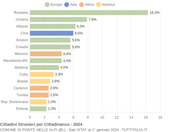 Grafico cittadinanza stranieri - Ponte nelle Alpi 2024