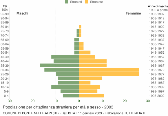 Grafico cittadini stranieri - Ponte nelle Alpi 2003