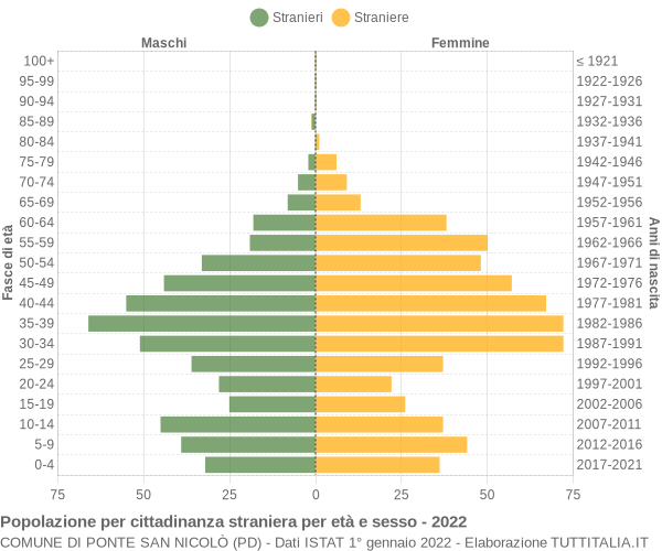 Grafico cittadini stranieri - Ponte San Nicolò 2022