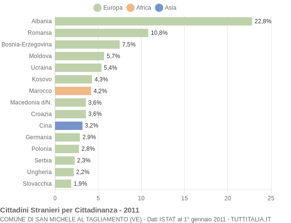 Grafico cittadinanza stranieri - San Michele al Tagliamento 2011