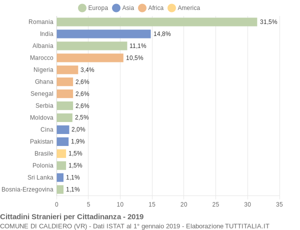 Grafico cittadinanza stranieri - Caldiero 2019