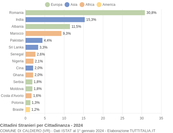 Grafico cittadinanza stranieri - Caldiero 2024