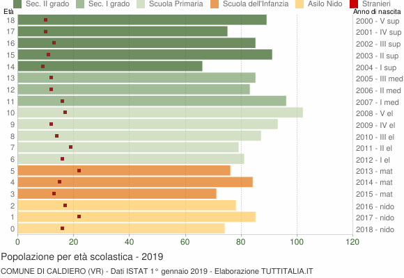 Grafico Popolazione in età scolastica - Caldiero 2019