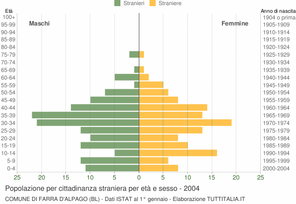 Grafico cittadini stranieri - Farra d'Alpago 2004