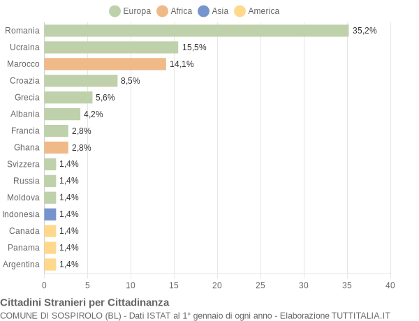 Grafico cittadinanza stranieri - Sospirolo 2006