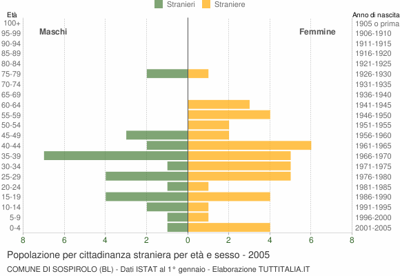 Grafico cittadini stranieri - Sospirolo 2005