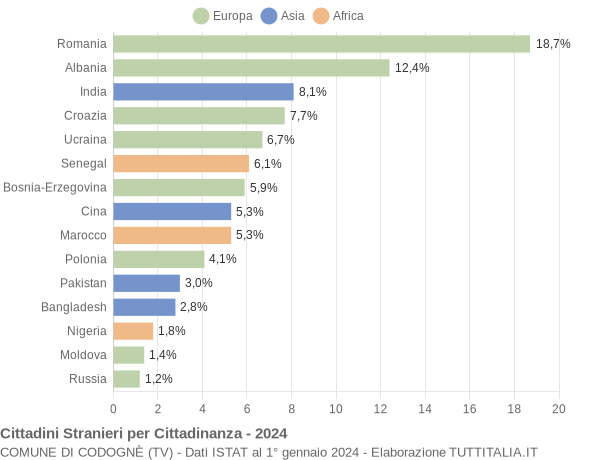 Grafico cittadinanza stranieri - Codognè 2024