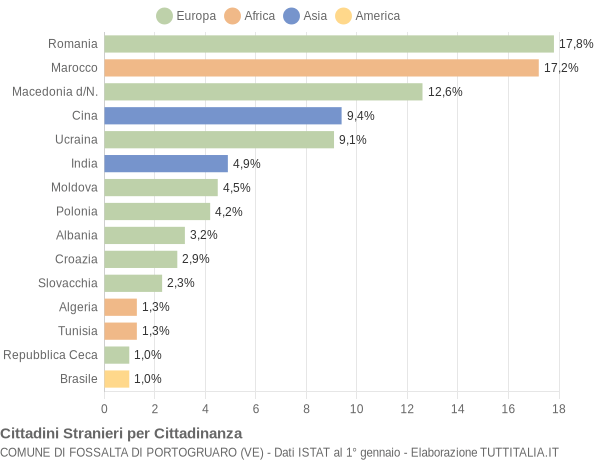 Grafico cittadinanza stranieri - Fossalta di Portogruaro 2010