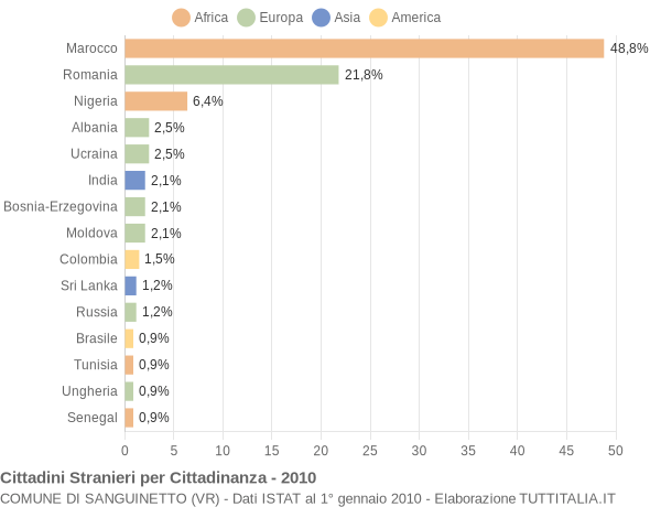 Grafico cittadinanza stranieri - Sanguinetto 2010