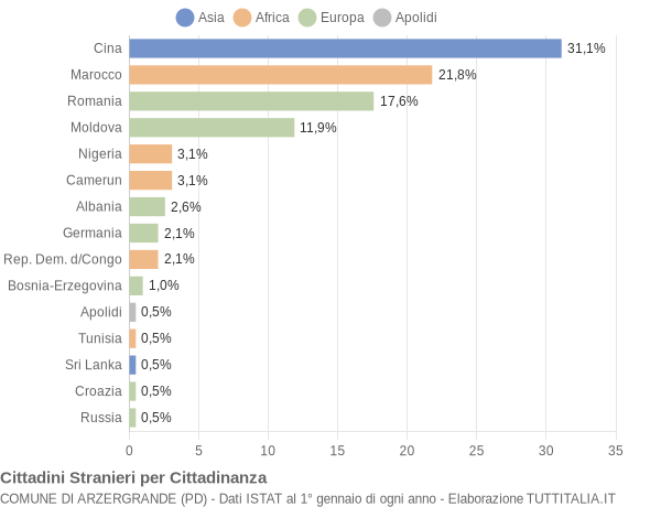 Grafico cittadinanza stranieri - Arzergrande 2013