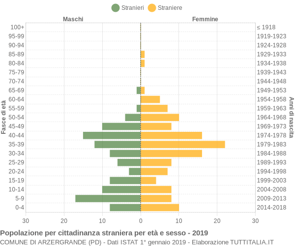 Grafico cittadini stranieri - Arzergrande 2019