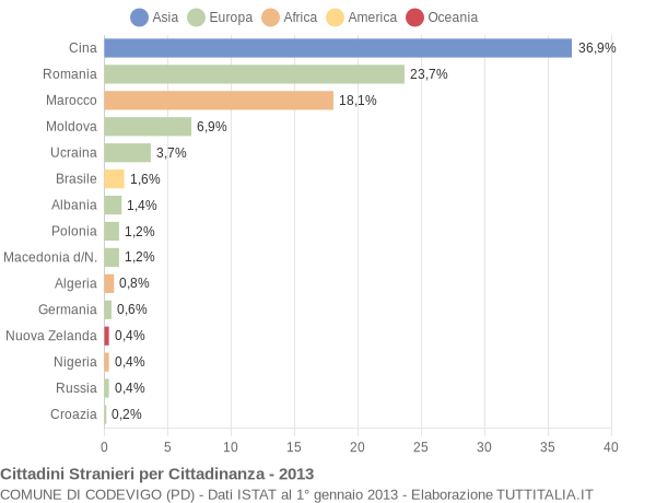 Grafico cittadinanza stranieri - Codevigo 2013