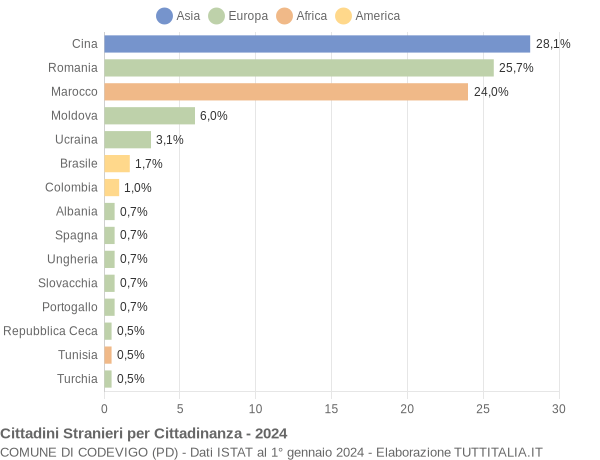 Grafico cittadinanza stranieri - Codevigo 2024