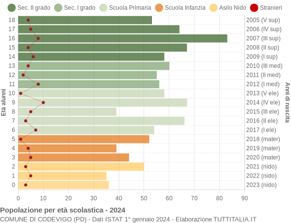 Grafico Popolazione in età scolastica - Codevigo 2024