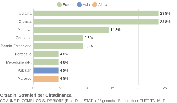 Grafico cittadinanza stranieri - Comelico Superiore 2005