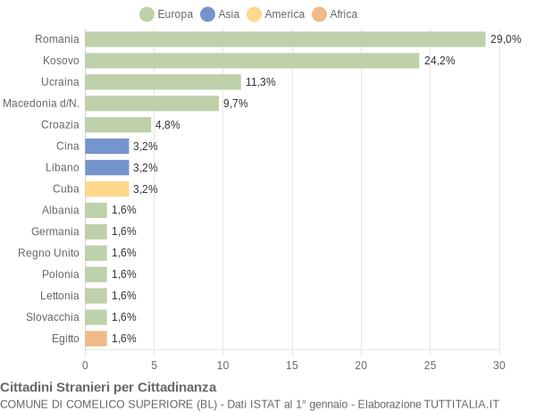 Grafico cittadinanza stranieri - Comelico Superiore 2016