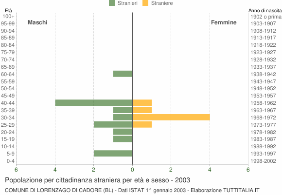 Grafico cittadini stranieri - Lorenzago di Cadore 2003