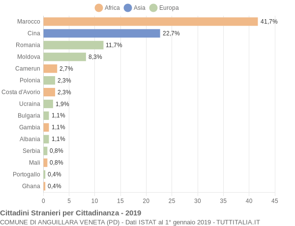 Grafico cittadinanza stranieri - Anguillara Veneta 2019