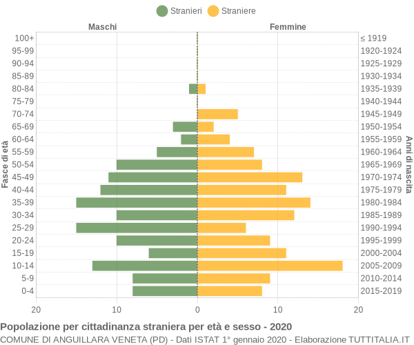 Grafico cittadini stranieri - Anguillara Veneta 2020