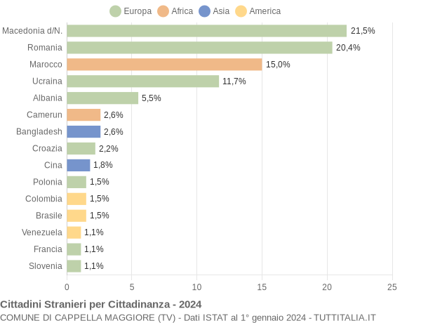 Grafico cittadinanza stranieri - Cappella Maggiore 2024