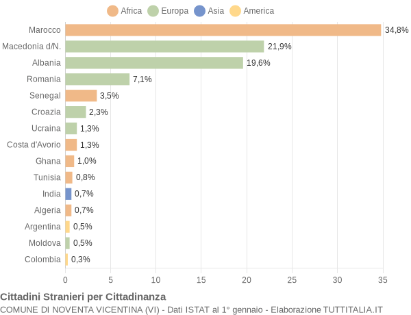 Grafico cittadinanza stranieri - Noventa Vicentina 2005