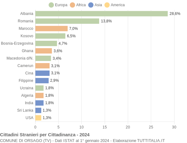 Grafico cittadinanza stranieri - Orsago 2024