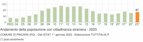 Grafico andamento popolazione stranieri Comune di Pincara (RO)