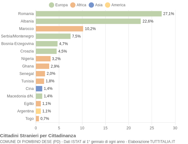 Grafico cittadinanza stranieri - Piombino Dese 2004