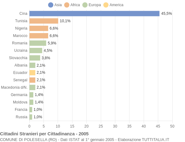 Grafico cittadinanza stranieri - Polesella 2005