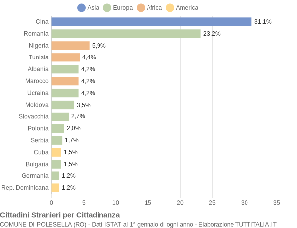 Grafico cittadinanza stranieri - Polesella 2017