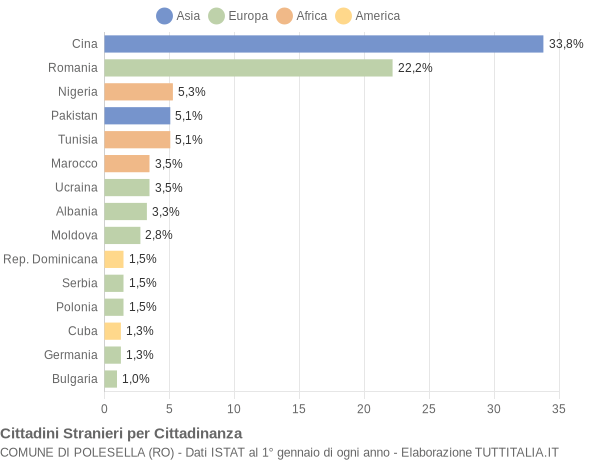 Grafico cittadinanza stranieri - Polesella 2019