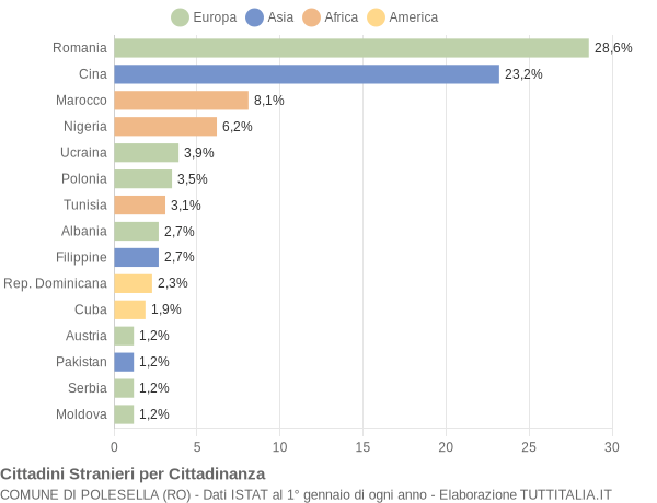 Grafico cittadinanza stranieri - Polesella 2021