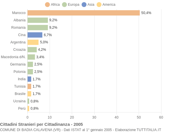 Grafico cittadinanza stranieri - Badia Calavena 2005