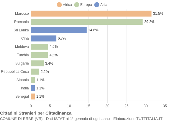 Grafico cittadinanza stranieri - Erbè 2005