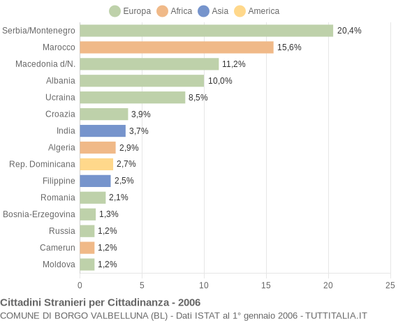 Grafico cittadinanza stranieri - Borgo Valbelluna 2006