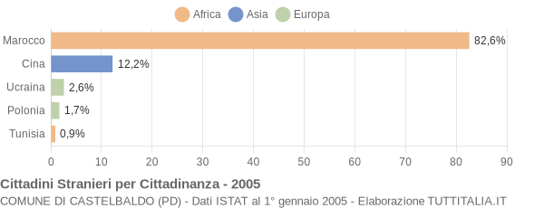 Grafico cittadinanza stranieri - Castelbaldo 2005