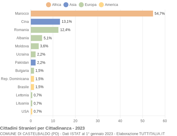 Grafico cittadinanza stranieri - Castelbaldo 2023