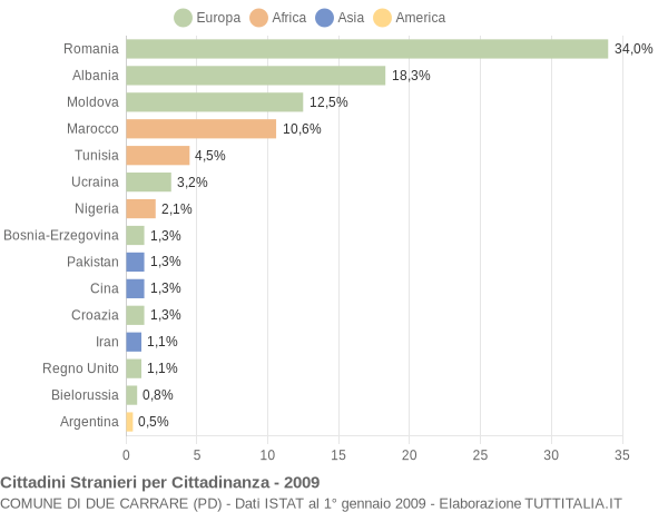 Grafico cittadinanza stranieri - Due Carrare 2009